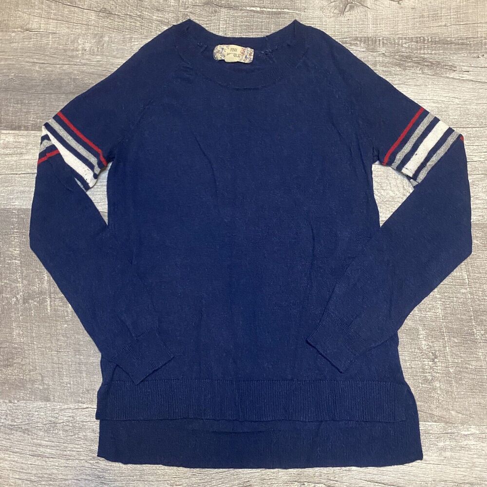 Pink Republic Pullover Knit Sweater Long Sleeve Blue Striped, Size Small